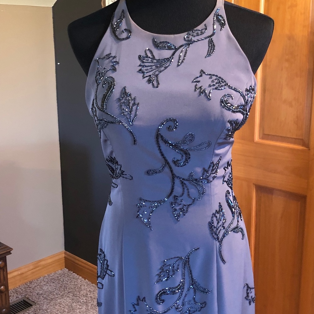 Long Gray Beaded Dress
